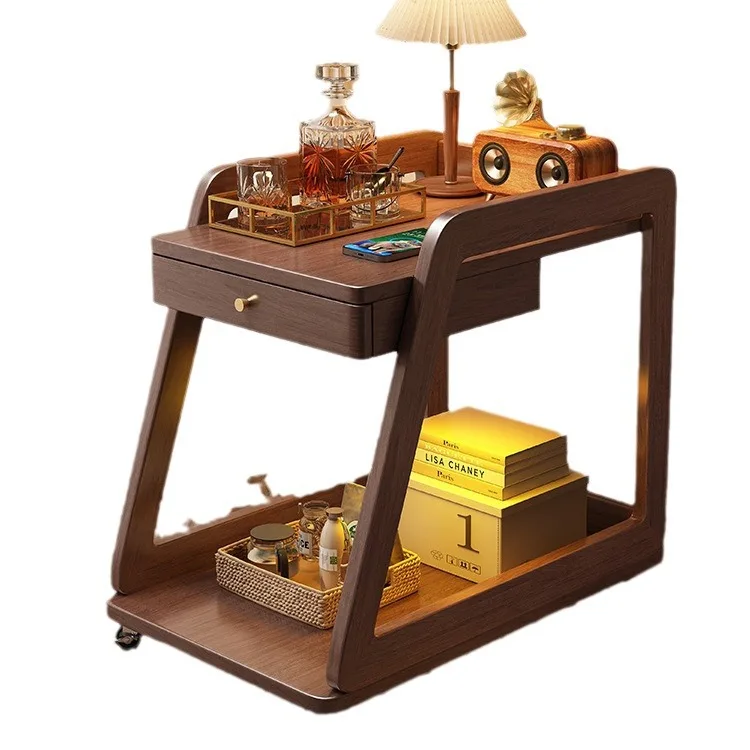 

Скандинавский приставной столик для дивана из цельного дерева, съемный журнальный столик, приставной столик на колесиках, тележка для гостиной