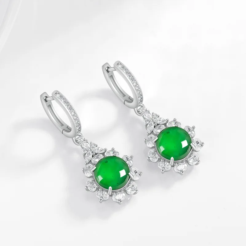 

Authentic Natural A-grade Jadeite Yang Green Sunflower Drop Earrings Ice Seed Jade Minimalist Fashion Women's Ear Jewelry