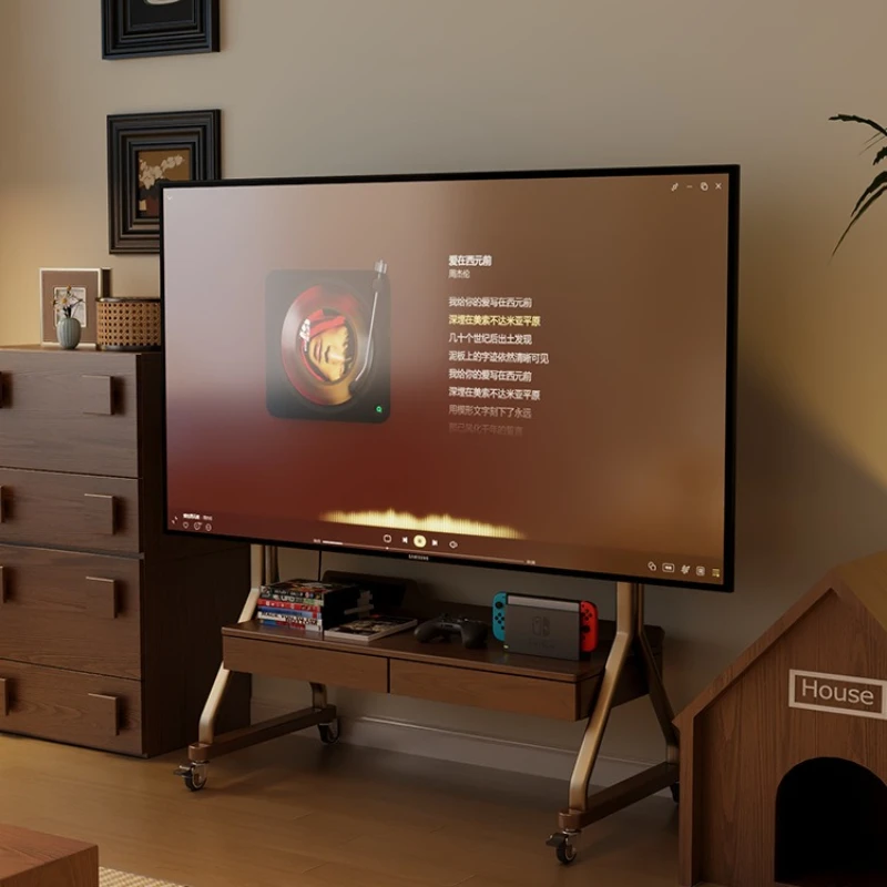 Solid wood removable TV cabinet living room household small apartment modern simple floor storage TV bracket