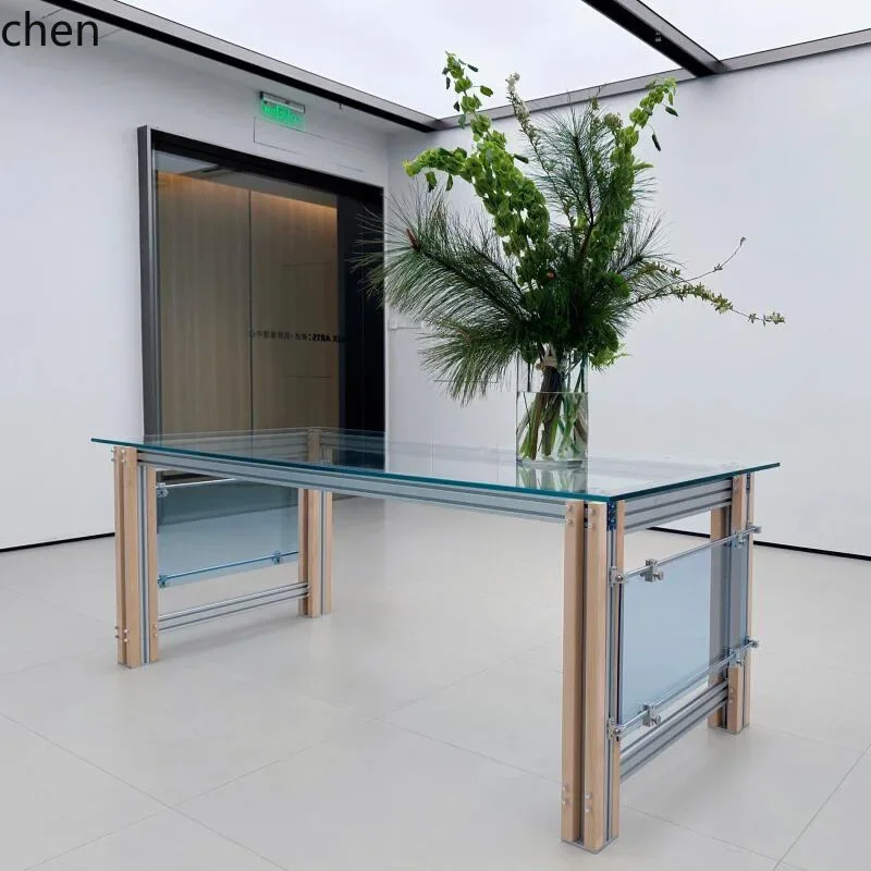 b7- Aluminum Profile Glass Desk Personalized Creative Acrylic Office Computer Desk Dining Table