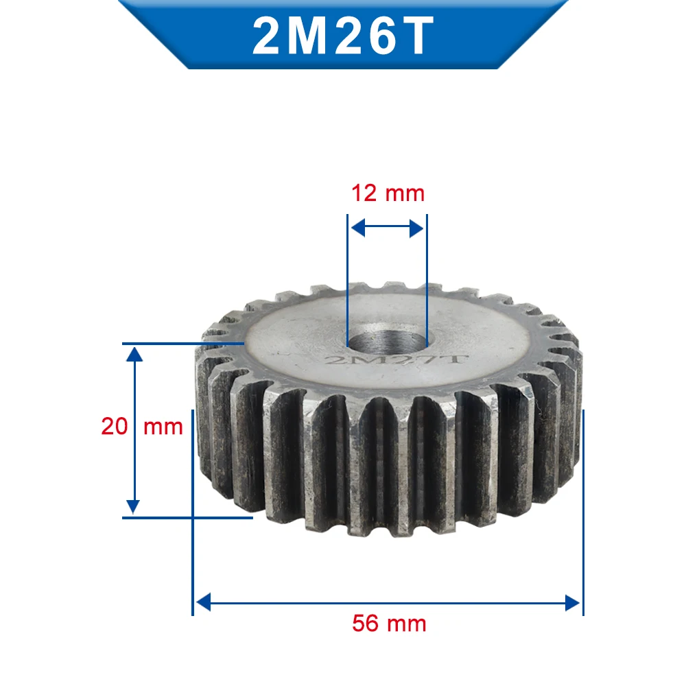 1 Piece 2M Gear 26/27/28/29 T Process Hole12 mm Gear Wheel Low Carbon Steel Material High Quality pinion gear Total Height 20mm