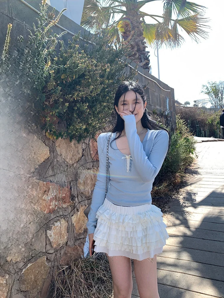 

White Puffy Skirt Women's Spring Summer Unique Beautiful Slimming Half-length Cake Style Korean Version Polyester Fiber