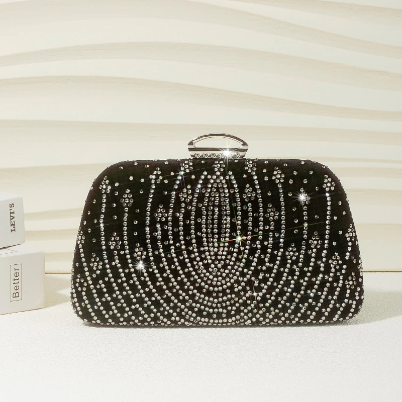 Women's Black Crystal Clutch Purse Luxury Formal Cocktail Party Evening Bag High Fashion Bead Diamonds Handbags Bolsa Feminina