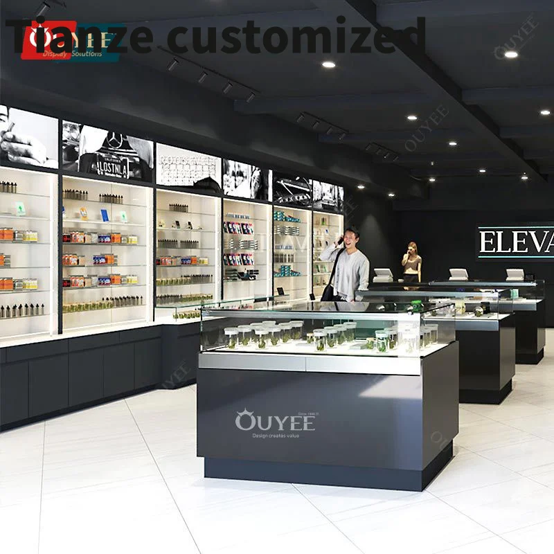 Customized-3D Design Service Showcase Cabinet Glass Display Cabinet Cigar Cabinet Humidor Smoke Shop Display Hookah