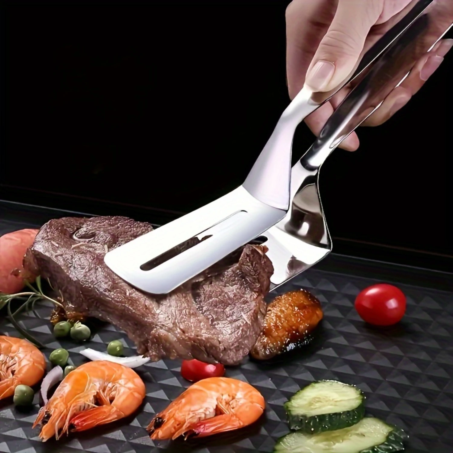 Premium Stainless Steel Steak Clamps for BBQ Flipping - Ideal for Burgers, Pizza, Fish, and Bread Tongs