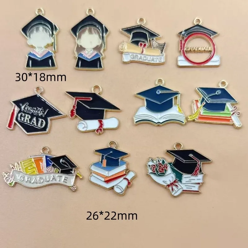 10pcs Graduation Commemorative Alloy Charms Doctor Cap Shape Pendants DIY Handmade Craft Accessories for Keychains