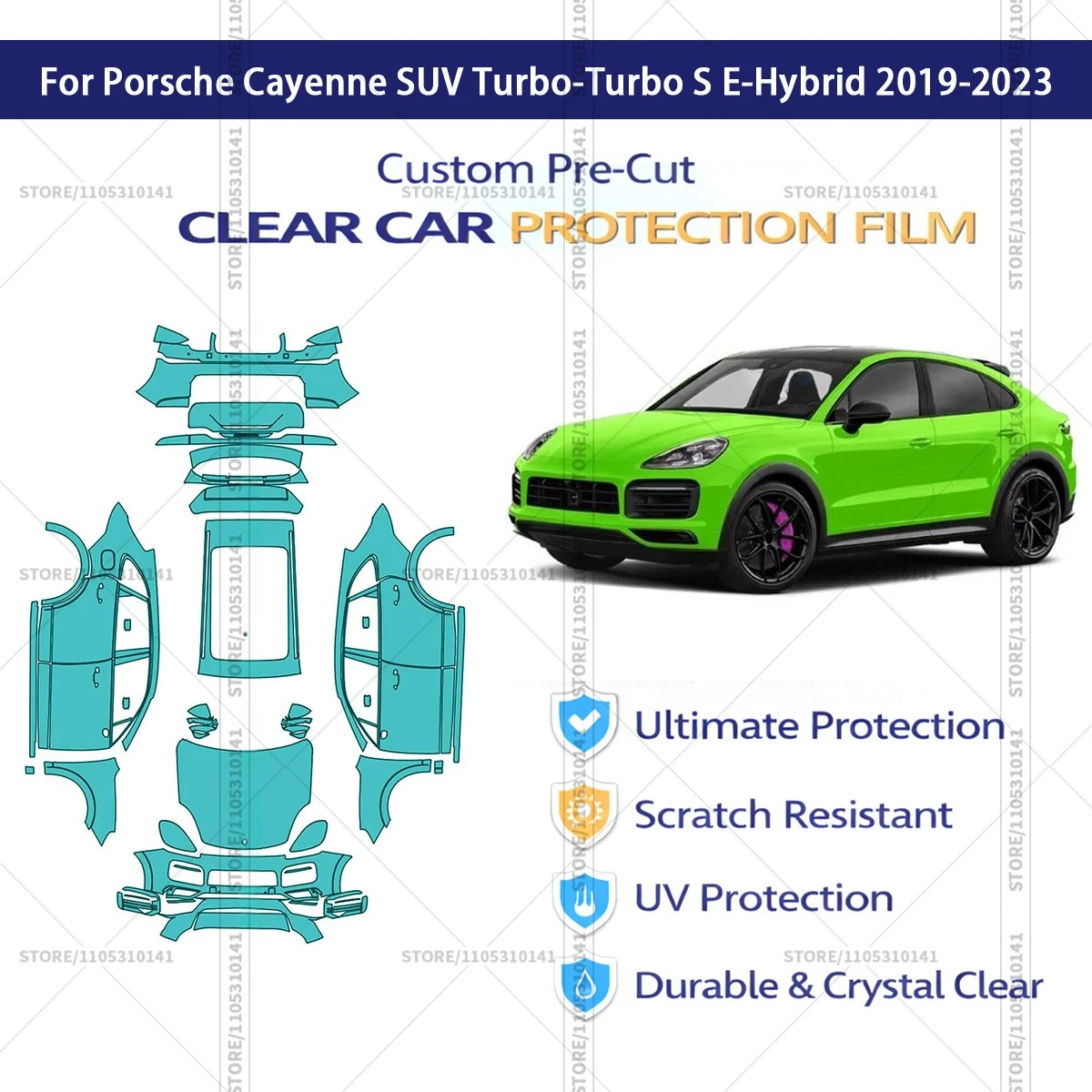 

For Porsche Cayenne SUV Turbo-Turbo S E-Hybrid 2019-2023 Pre-Cut Paint Protection Film PPF Transparent Car Film Automotive PPF