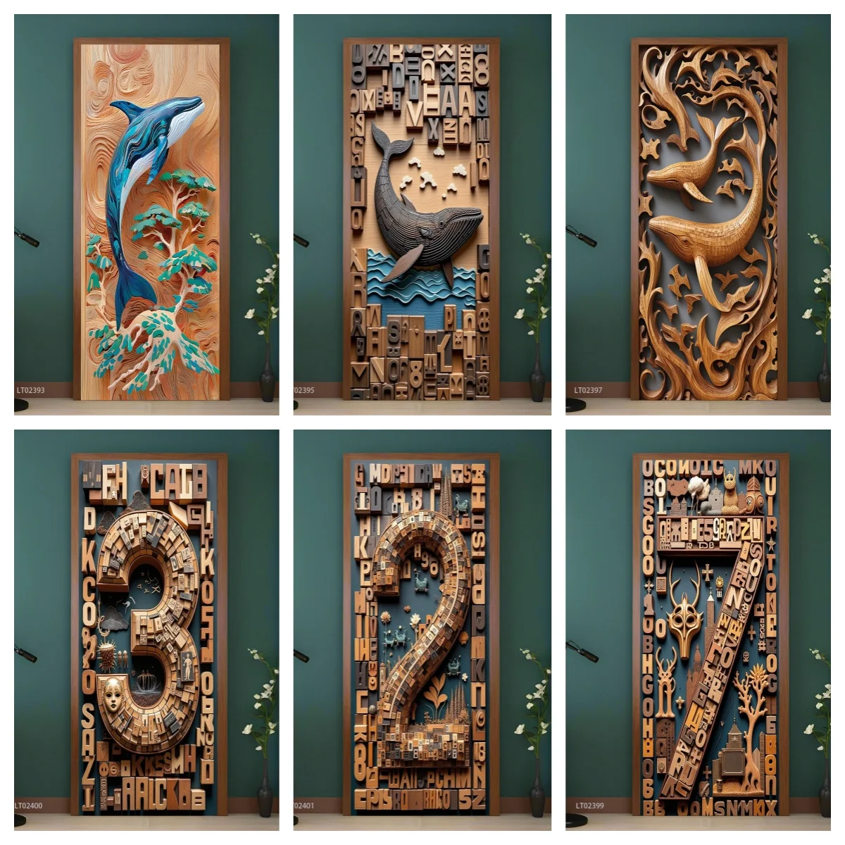 

Whale Relief Door Stickers - Vintage 3D Embossed Vinyl Decals, Digital Art Nautical Wall Decor, Retro Ocean Themed Home Mural