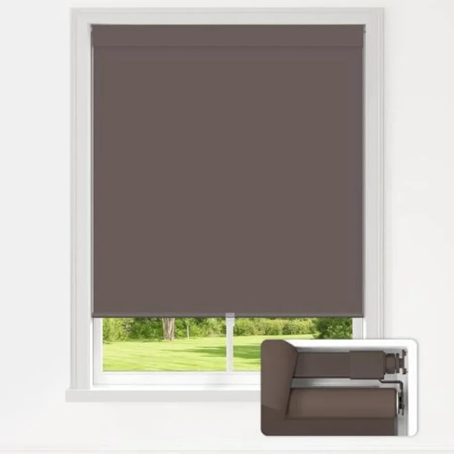 

No Drill Blinds for Indoor Windows, Blackout Roller Shades, Cordless Window Blackout Blinds, Thermal Insulated Fabric UV Protec