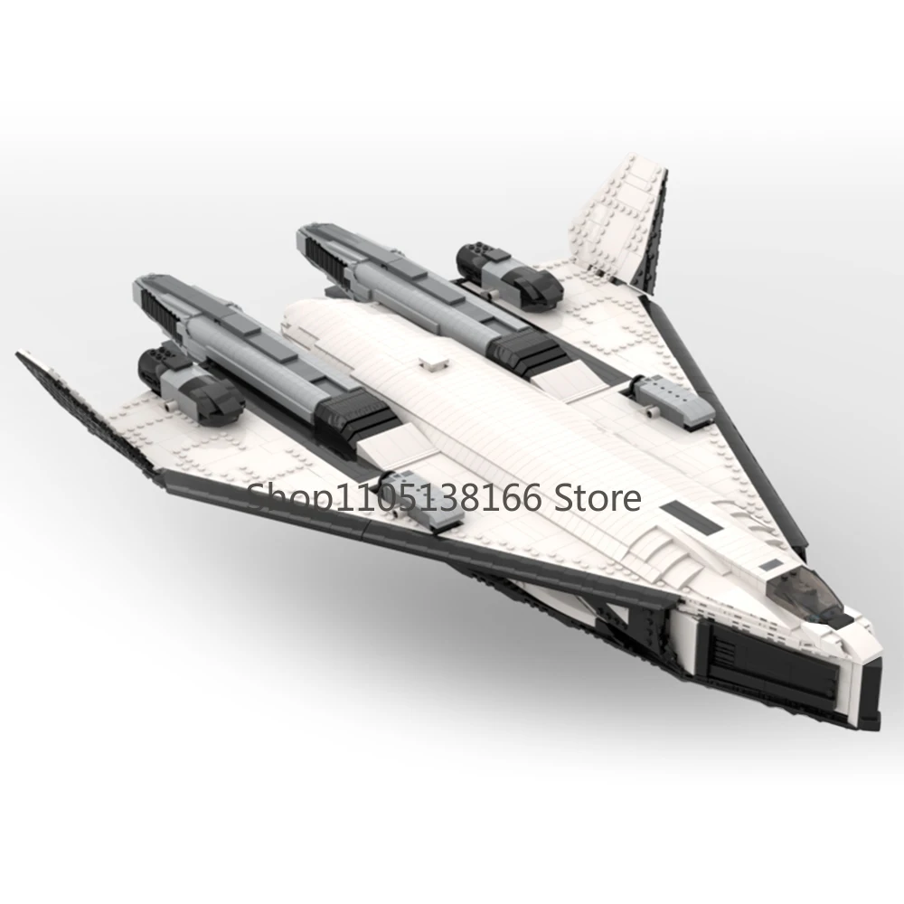 MOC Futuristic Space Plane Bricks - Iconic White/Black Camou Design & Twin Engine Configuration, Space Diorama Display