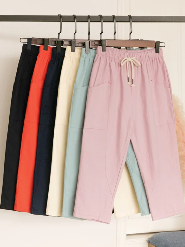 Retro plus Size  Color Crop Pants High Waist Knitted Cotton Street Style Summer Thin Leggings for Women