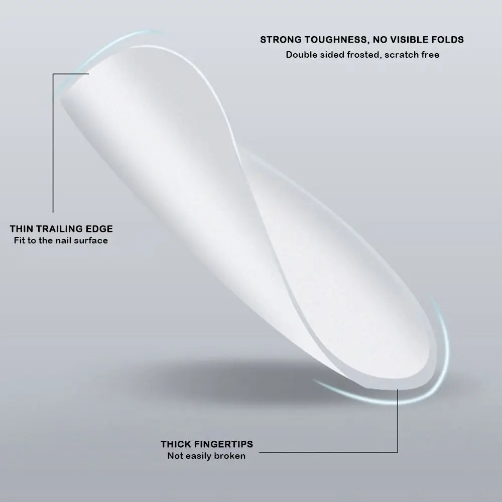 100개/박스 매트 마감 미디엄 숏 디자인 네일 팁, 광택 없는 투명 네일 팁, 매니큐어 도구