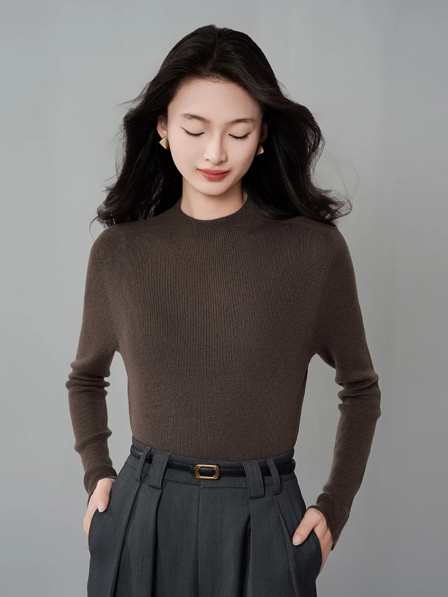 

Achu Simple Ele round Ne Knitwear Women Winter Overhead Soft Cozy Slim Fit Sweater Base Layer Inner Wear Top