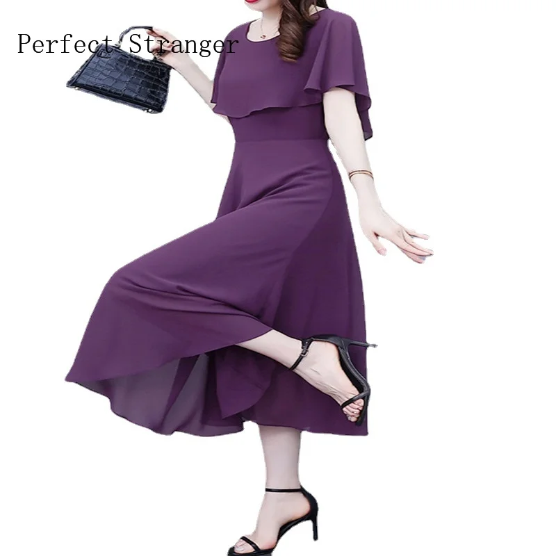 2022 Summer New Arrival Cape Style O-neck Solid Color Vestidos De Mujer Robe  Women Chiffon Long Dress Harajuku Dress Loose 5XL