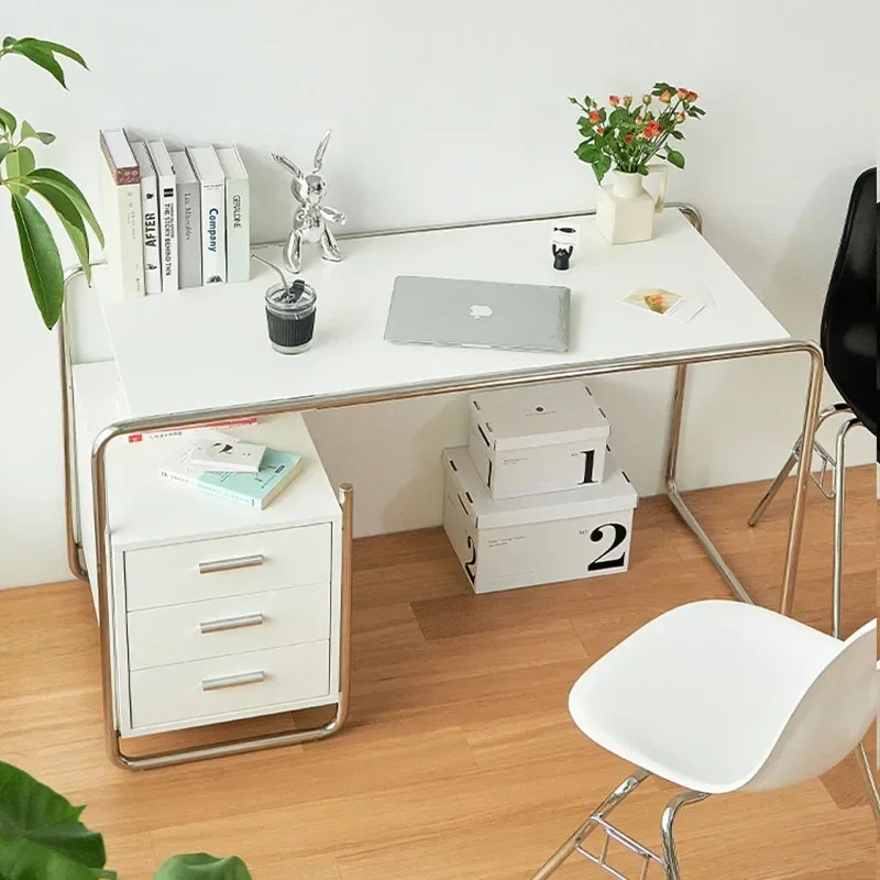 Medieval Bauhaus style, desk with drawers, single desk simple, stylish stainless steel computer desk