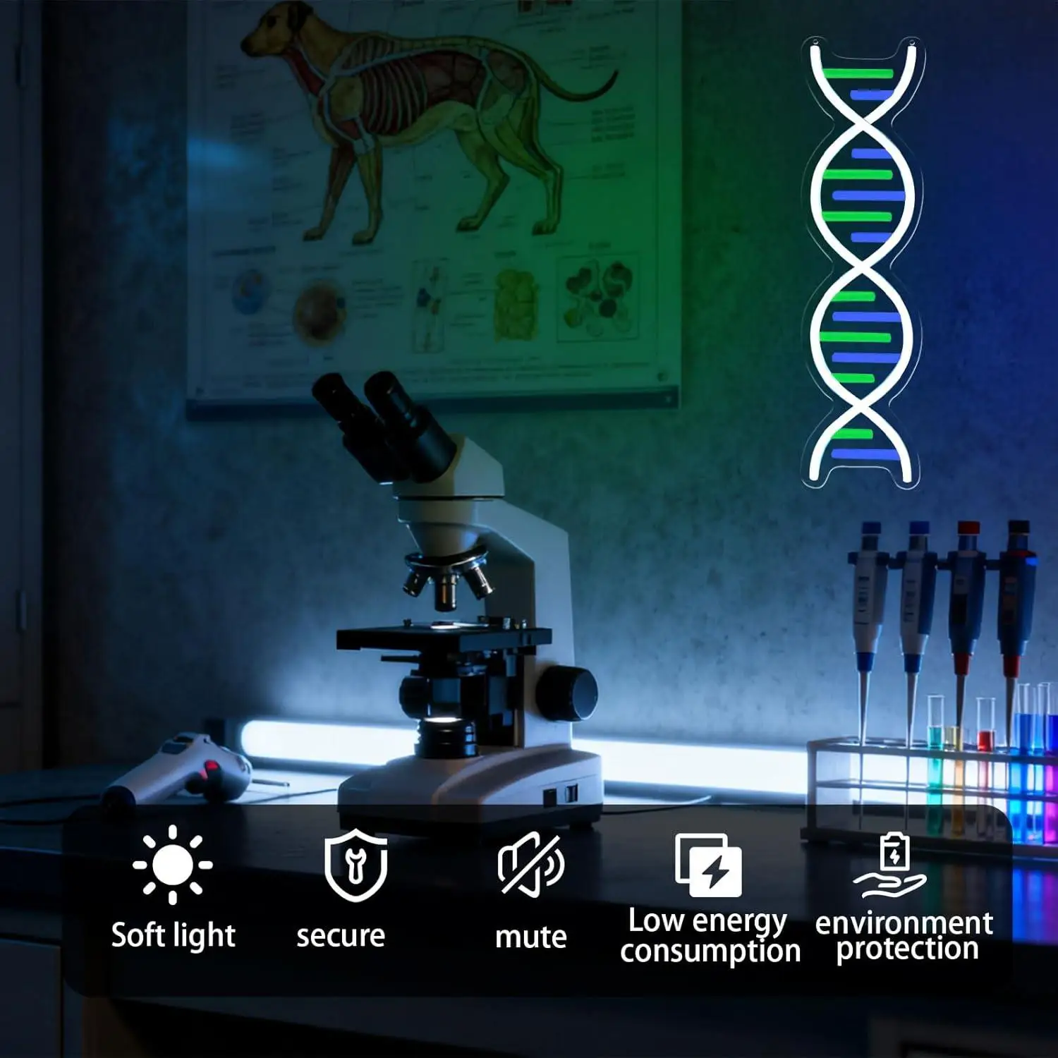 DNA Double Helix Neon Signs USB Dimmable Neon Lights for Man Cave Gaming Room Bedroom Decor Biology Science Gift for Student