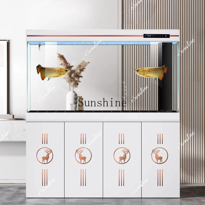 Fish tank smart home living room floor medium and large ultra-white partition screen bottom filter aquarium  FT