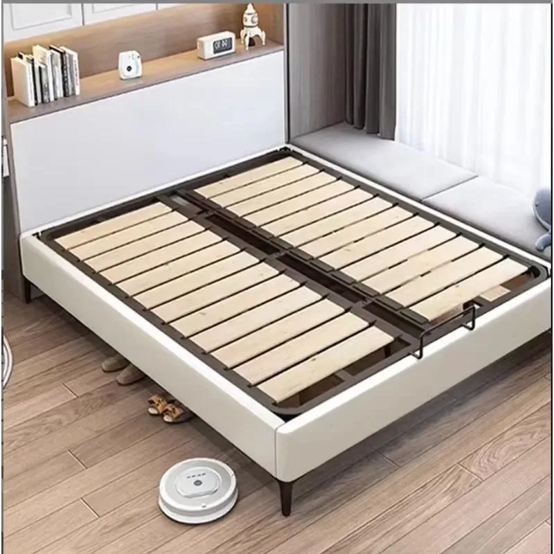 Customizable heavy-duty folding solid wood steel support tatami double bed slat base