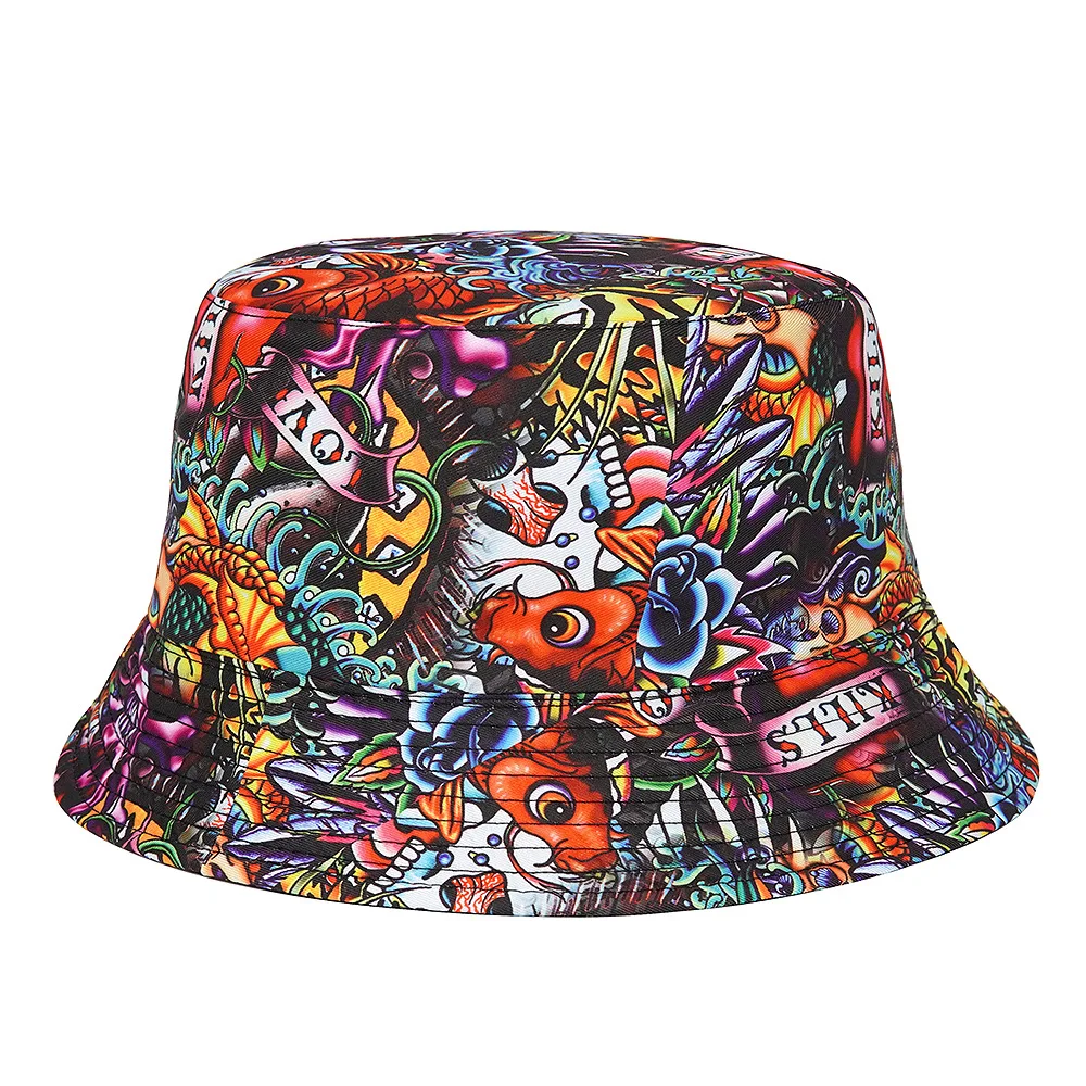 Chapeau de pêche réversible pour hommes et femmes, chapeau anderE27, lettre animale imprimée, chapeau de soleil d'été, casquette de pêche