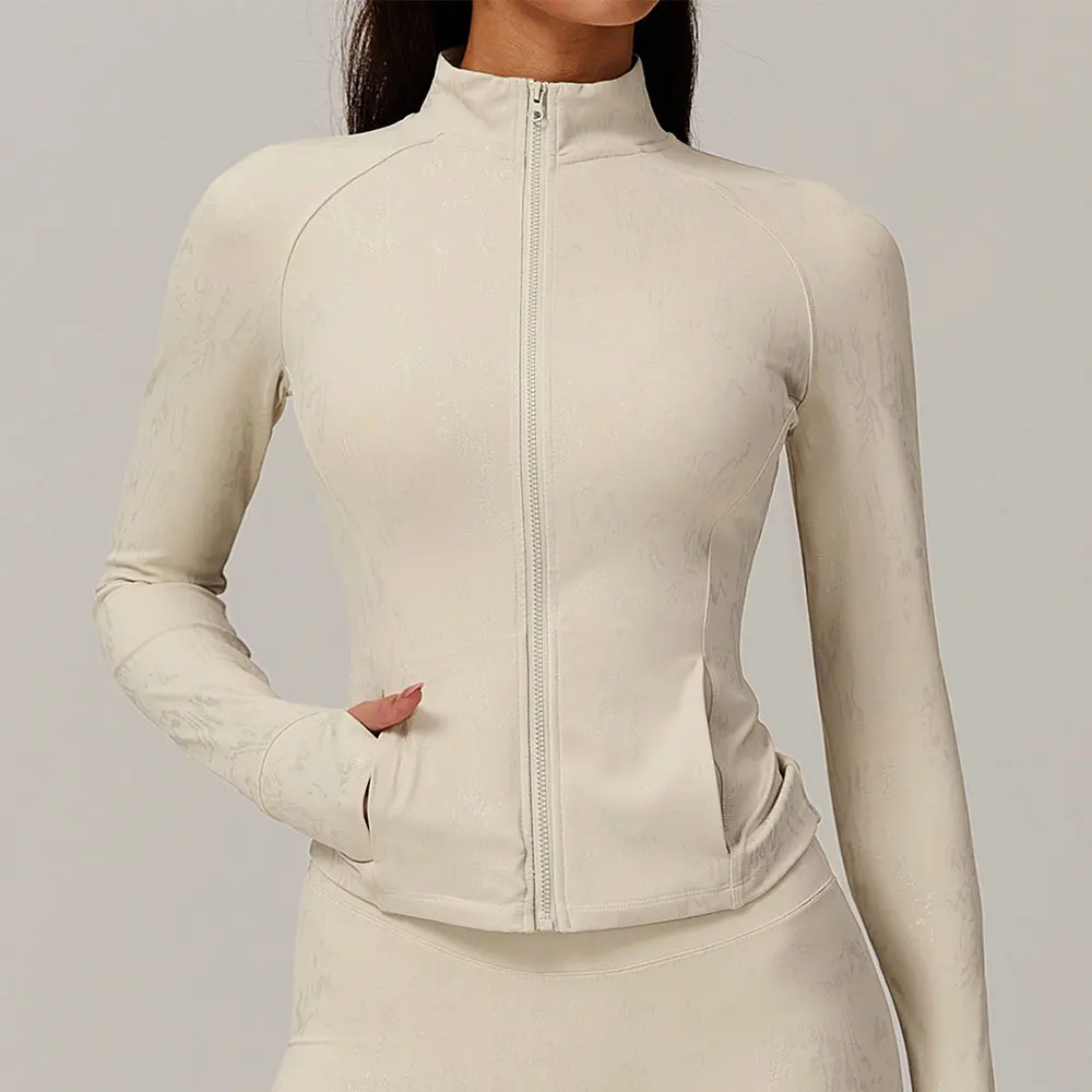 Veste de sport à manches longues imprimée pour femme, fermeture éclair, chemise de fitness et de yoga, haut de sport, vêtements de sport, vêtements de course push-up, vêtements d'entraînement combiné