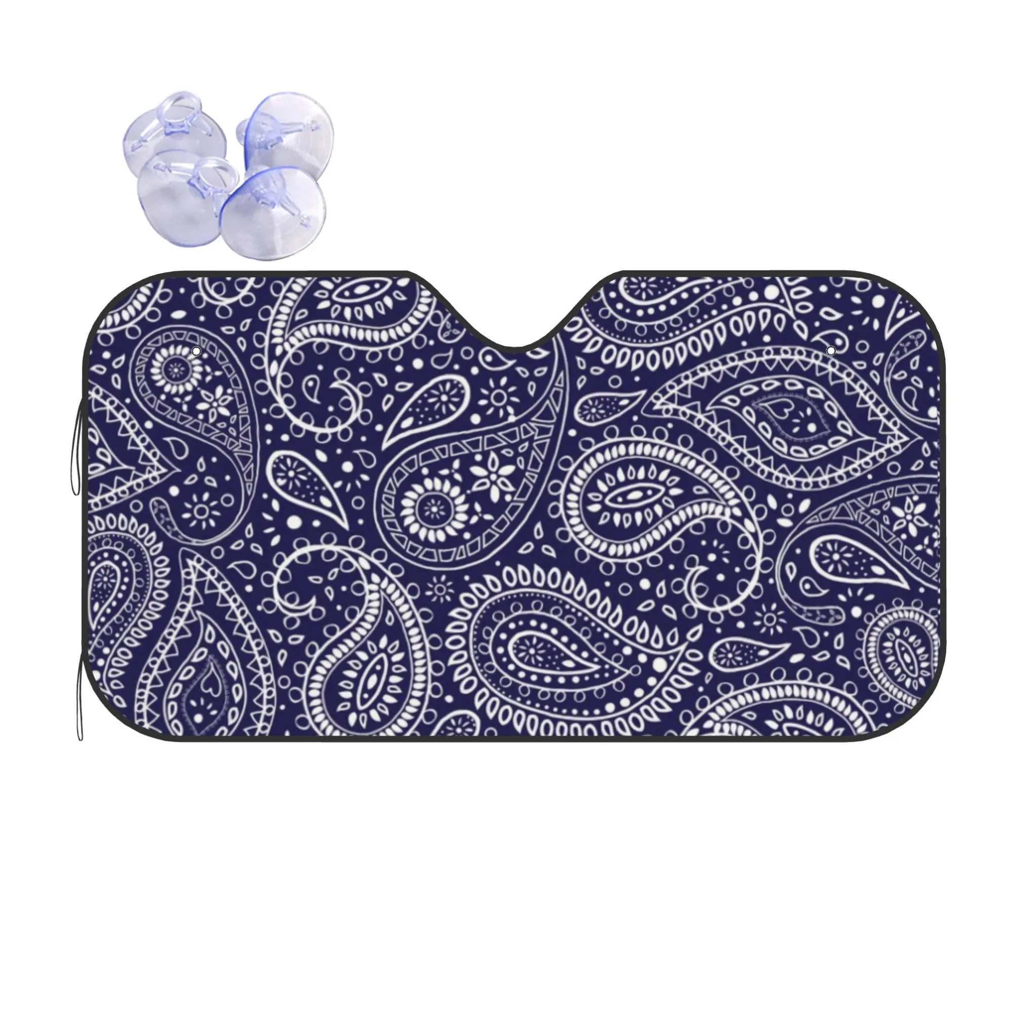 Bandana Pretty Bohemian Art Paisley Car Front Windshield Sun Visor Heat Insulation Blue UV Protection Aluminum Foil Auto Visor
