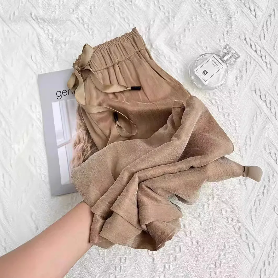 Acetic Acid Ice Silk Wide Leg Pants 2025 New Summer Thin Satin Casual Pants Women's High Waisted Straight Leg Pants Long Trouser