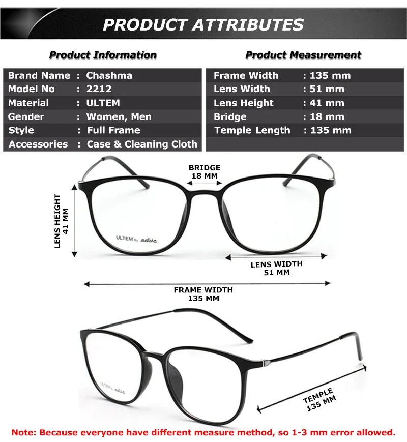 Chashma Prescription Eyewear Women Optical Light Clear Frame ULTEM Durable Flexible Glasses Myopia Fashion Round Glasses Men