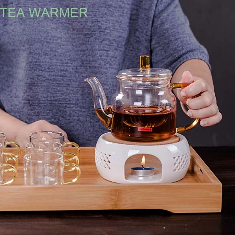 Ceramic Teapot Warmer Holder Base Tea Warmer Insulation Base Tea Coffee Water Warmer Candle Heating Base Holder Teaware