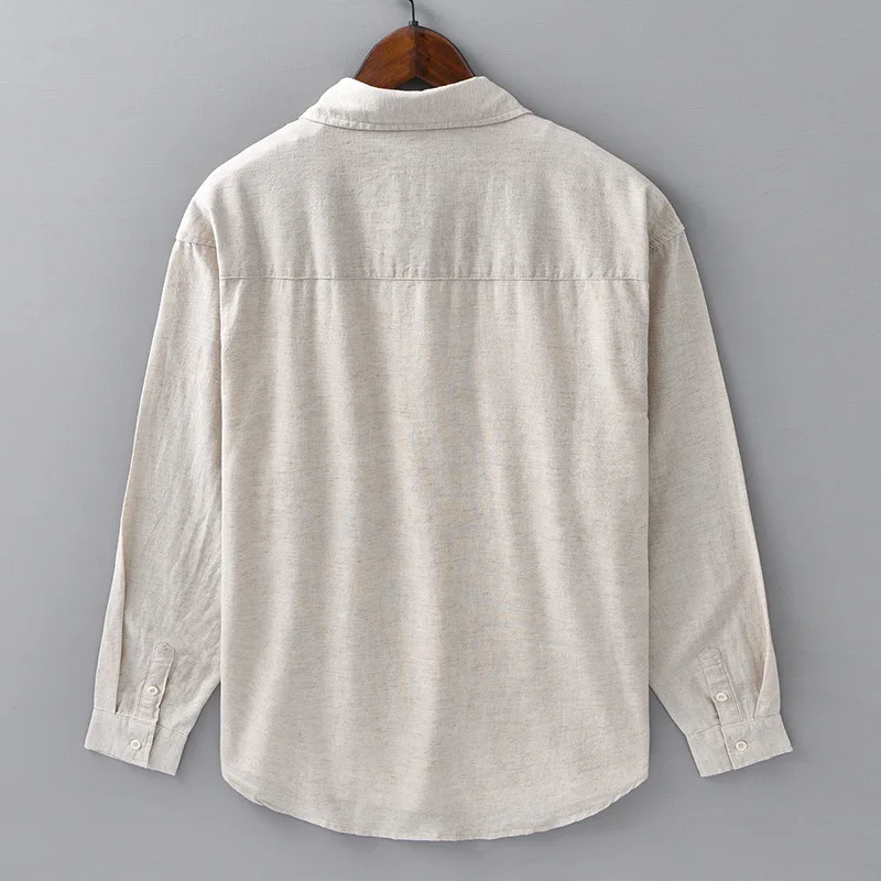 Men's Long Sleeve Cotton-Linen Shirt Lightweight, Breathable, Vintage-Inspired Business Casual Shirt for Spring/Summer Fashion