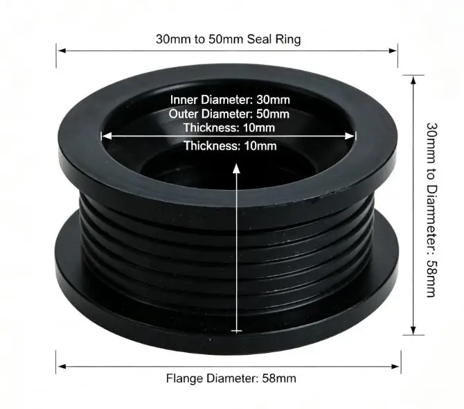 Black ABS Silicone Drain Grommet for Bathroom Sink Waste Pipe Sealing Odour Blocking Gasket 3cm 4cm 5cm Two Pack