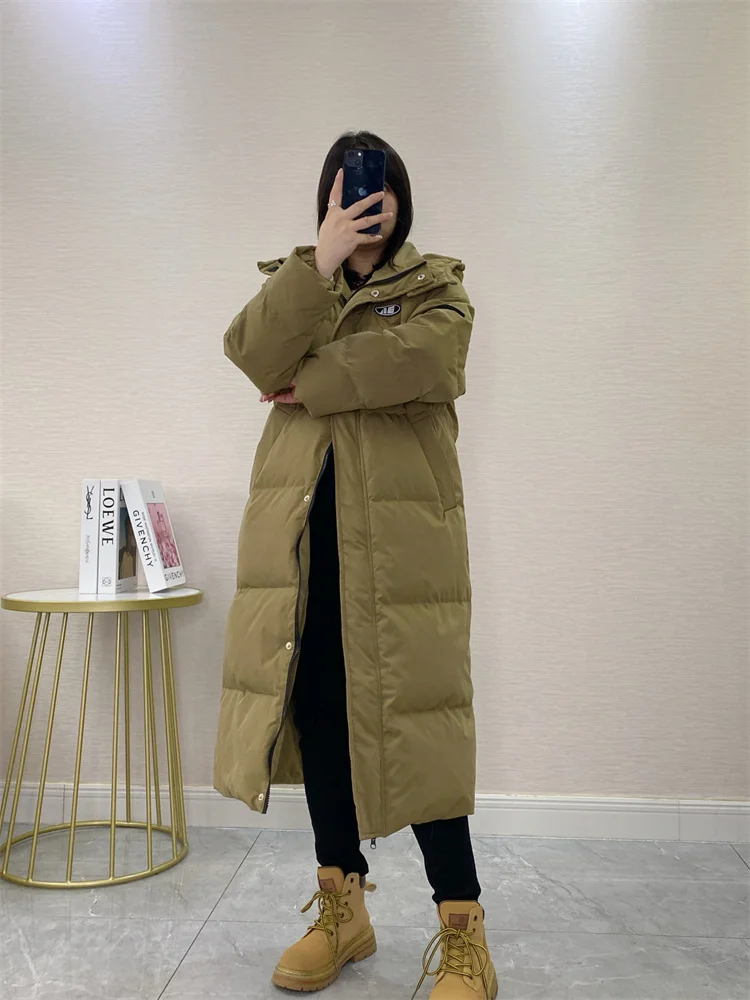 2023 Winter Women 90% White Duck Down Coat Thick X-Long Puffer Jacket Large Size Loose Warm Overcoat Female Hooded Parkas