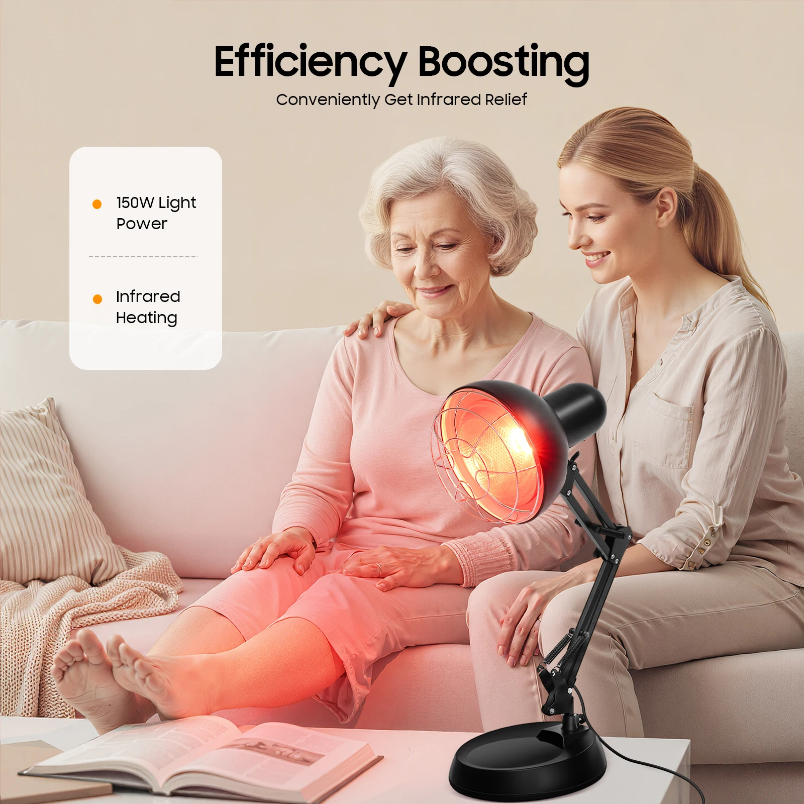 150W Infrarot-Wärmelampe, Rotlichttherapie-Lampe mit Verstellbarem Ständer, zur Muskel- und Gelenkschmerz-Linderung für den Heimgebrauch