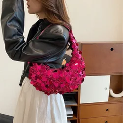 Bolsos de noche con lentejuelas brillantes para mujer, bolsos de diseñador de lujo, bolsos de hombro femeninos Retro, bolsos de nube debajo del brazo, bolsos Hobo para mujer