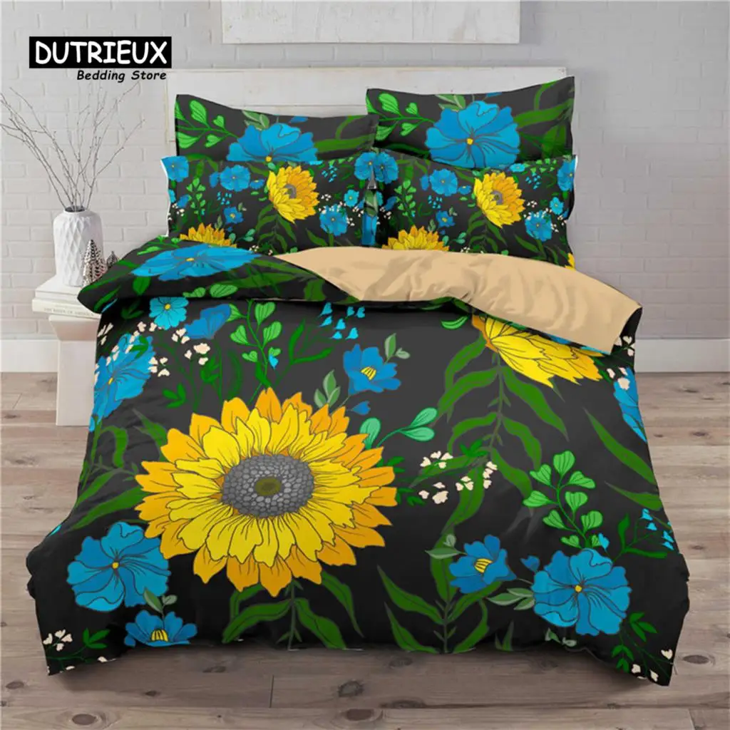 

Sunflower Bedding Set Modern Microfiber Yellow Flowers Print Duvet Cover Alluring Sunflowers Summer Inspired Design Quilt Cover