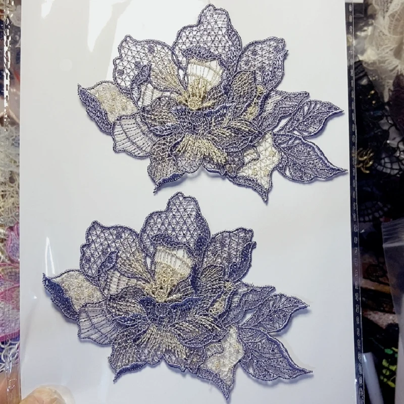 2 sztuk/partia 10*8cm czarny Sliver mieszane Hollow szycia kwiatowy kwiat motyw Venise koronki aplikacja do odzieży hafty...