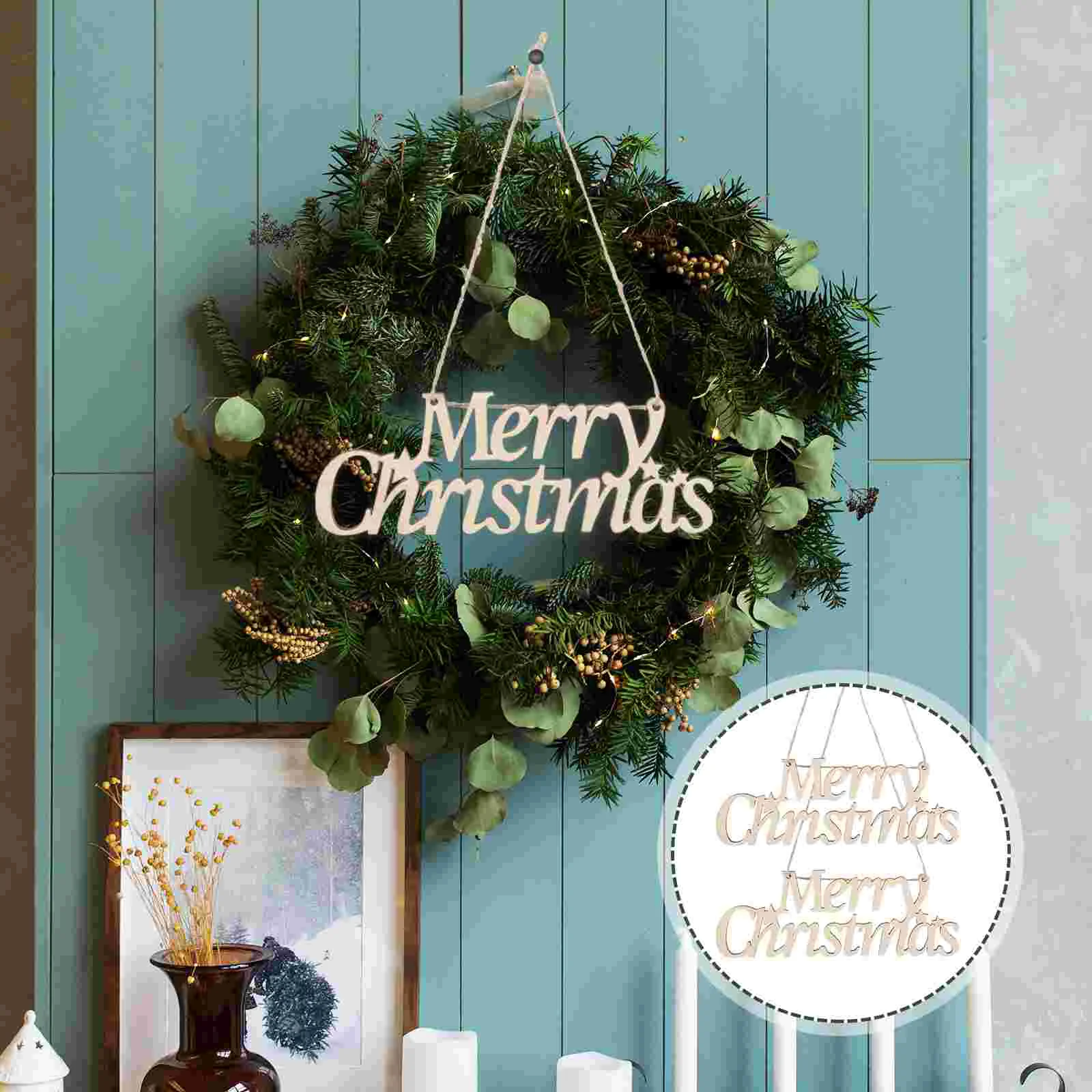 2 stuks vrolijk kerstfeest hangende hanger teken decoraties binnen buiten houten 60 cm touw blijvend niet-vervagend voor verschillende