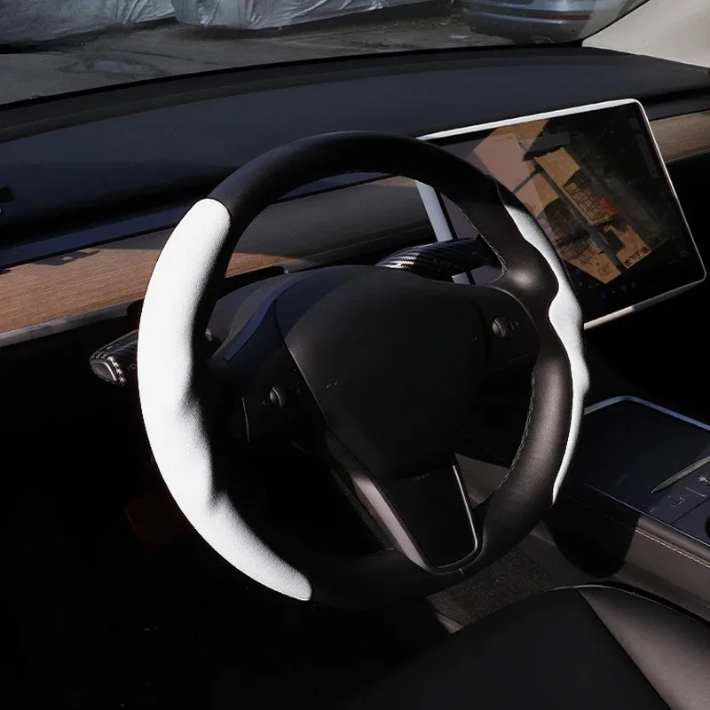 

Для Tesla New Model 3, чехол на руль, замшевый защитный чехол на руль, ультратонкое украшение, аксессуары для салона автомобиля