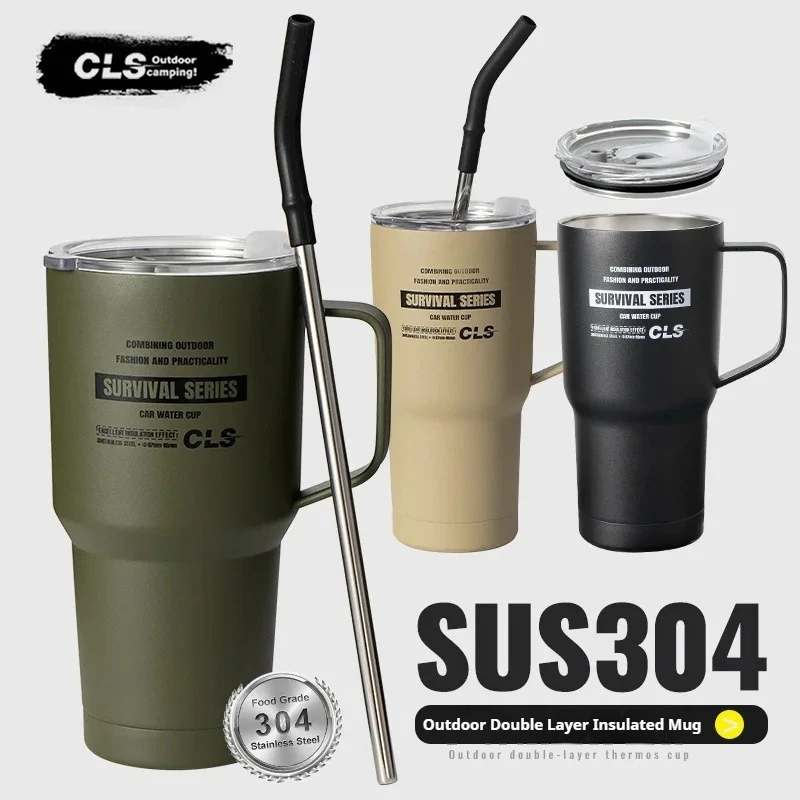 

CLS Outdoor Car Camping Cup 900ml Large Capacity 304 Stainless Steel Double Layer Heat Insulation Ice American Water Cup
