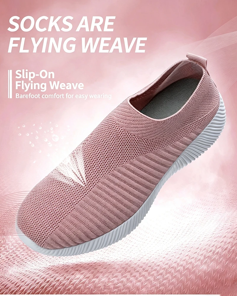 Damen Vulkanisierte Schuhe Atmungsaktive Mesh-Gewebe Einfarbige Sportschuhe Flache Schuhe Rutschfeste Damen-Loafer Walkingschuhe 35-43 – Detail 2