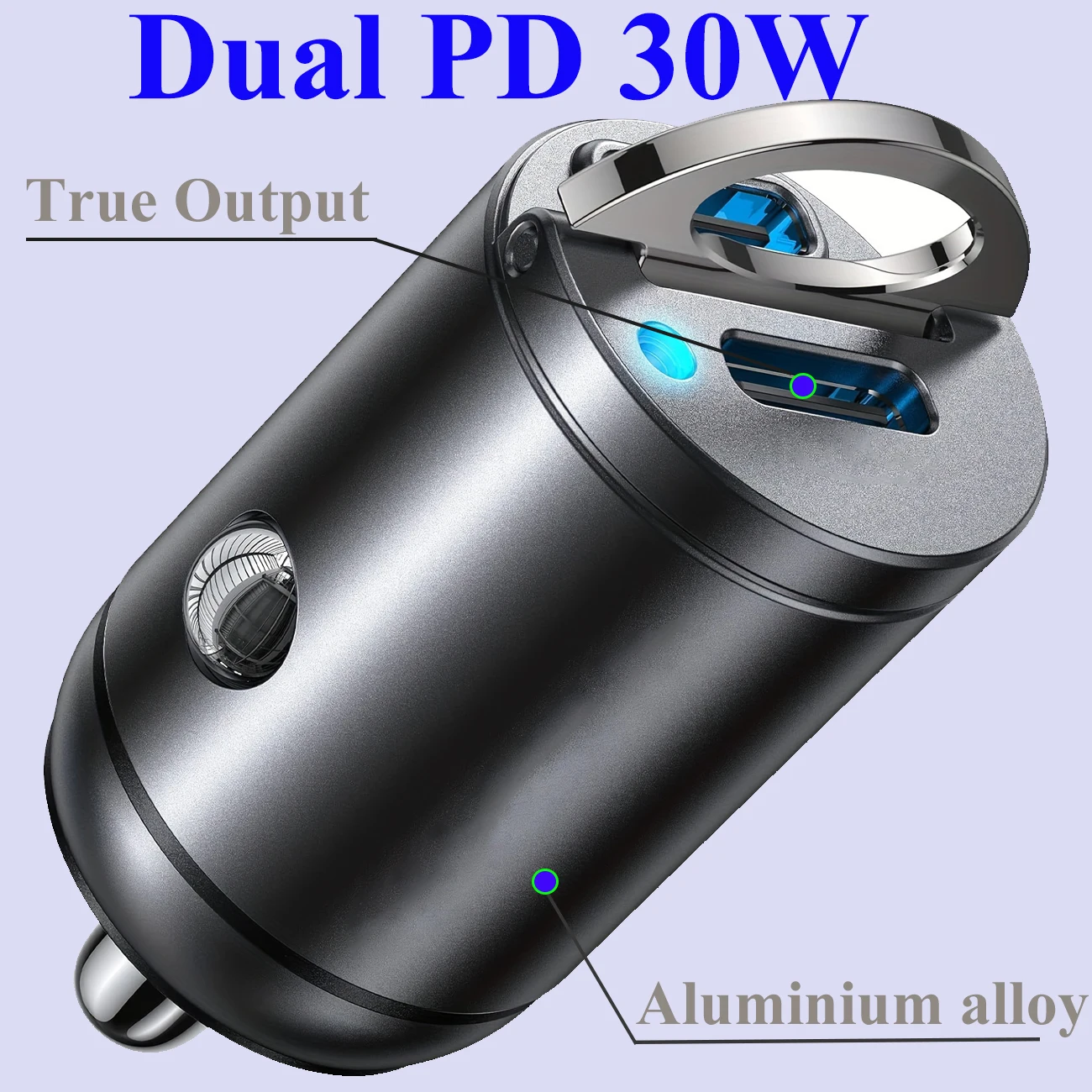 Mini Dual PD 30W Auto-Ladegerät mit Zugring, schnelles USB-C-Ladegerät für iPhone 17 16 15 Pro, Xiaomi, Samsung, Huawei