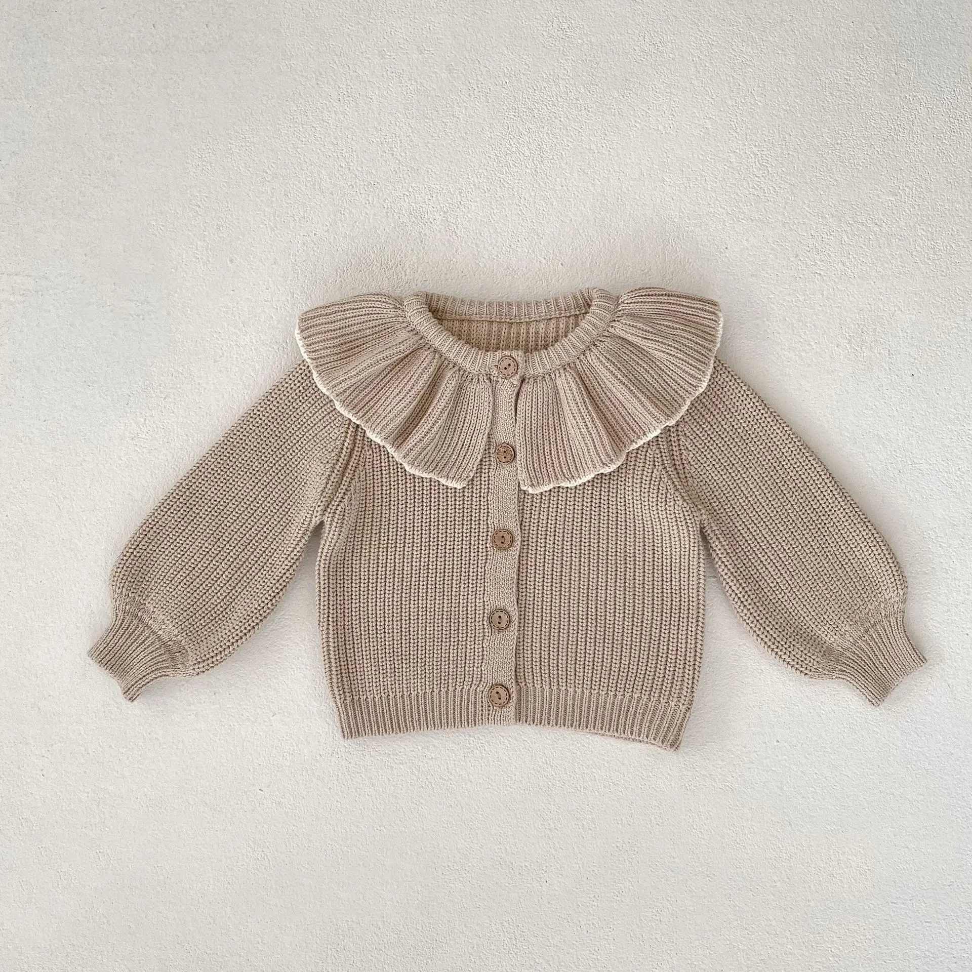 Childrens Clothing 2024 New Autumn Baby Girl Lace Collar Knitted Jacket Small Cardigan Sweater Top