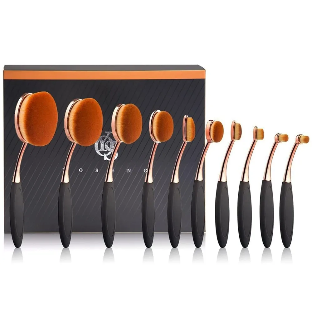 

Makeup Brushes Set 10Pcs Professional Oval Toothbrush Foundation Cream Contour Powder Blush Conceler Eyeliner Blending Brush Ne