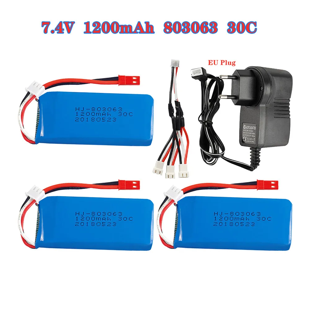 7.4V 1200mAh 803063 30C Lipo Battery With Charger Set For Yi Zhang X6 H16 MJX X101 X102 RC Drone Spare Parts 7.4V Battery