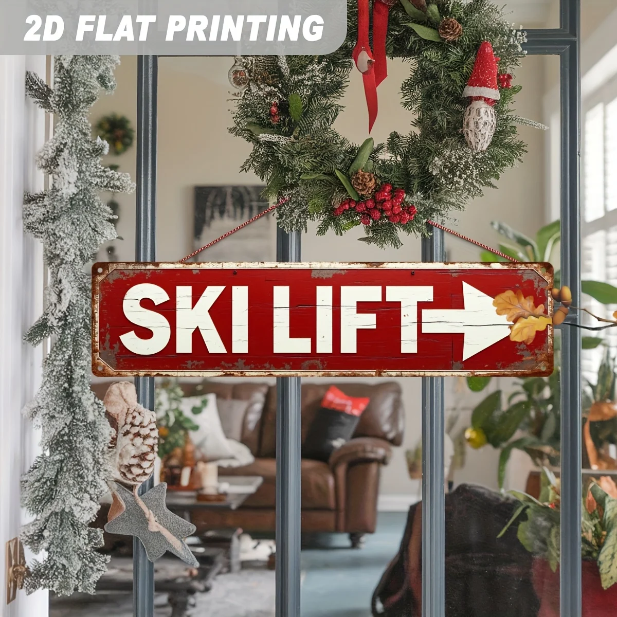 CIFBUY Vintage Ski Lift Direction Aluminum Wall Art Rectangular Metal Sign Waterproof Wear Resistant Home Entryway Cabin Winter