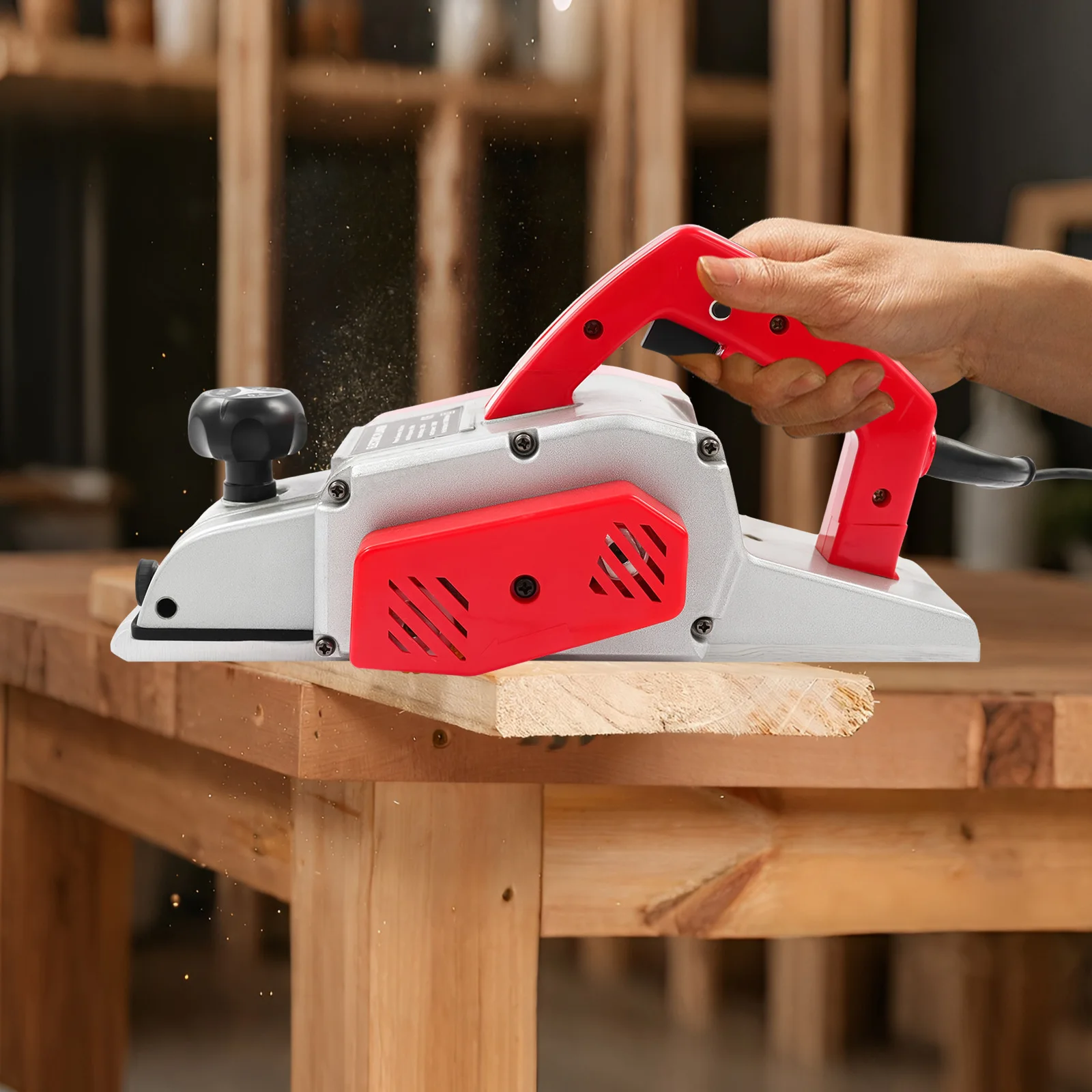 CNCEST 1300W 90mm Handgeführter Elektrohobel, 13000 U/min Balkenhobel für die Holzbearbeitung von Holzmöbeln