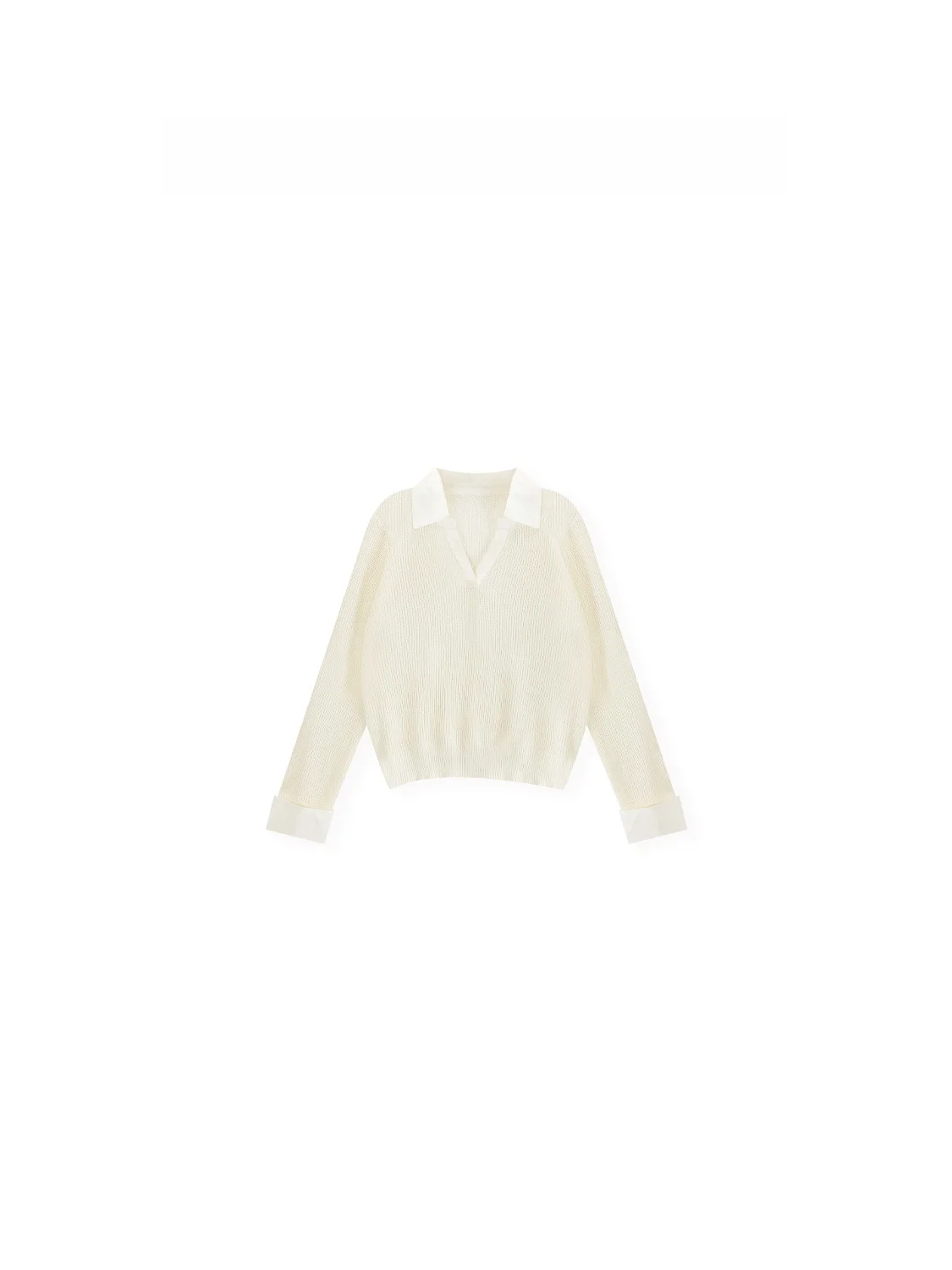 

Retro Spring Summer New Knitted Shirt Collar Patchwork Design Week Soft Casual Loose Fit Long Sleeve Breathable Pure Color