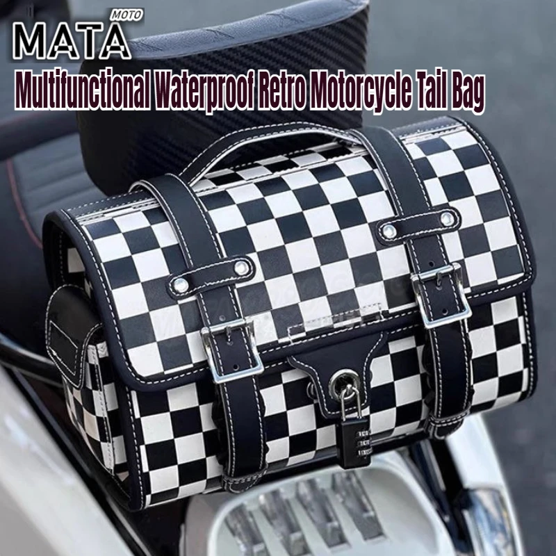 Motorcycle Rear End Hanging Bag Retro Waterproof Electric Vehicle Pedal Trunk Rack Rear Seat Bag Universal Combination Lock
