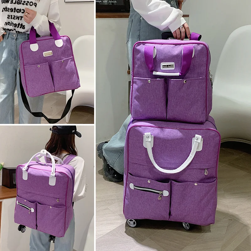 2PCS/SET Wheeled Bag Women Travel Backpack Suitcase Bag Girl Wheels Trolley Bags Large Capacity Boarding Bag Travel Luggage