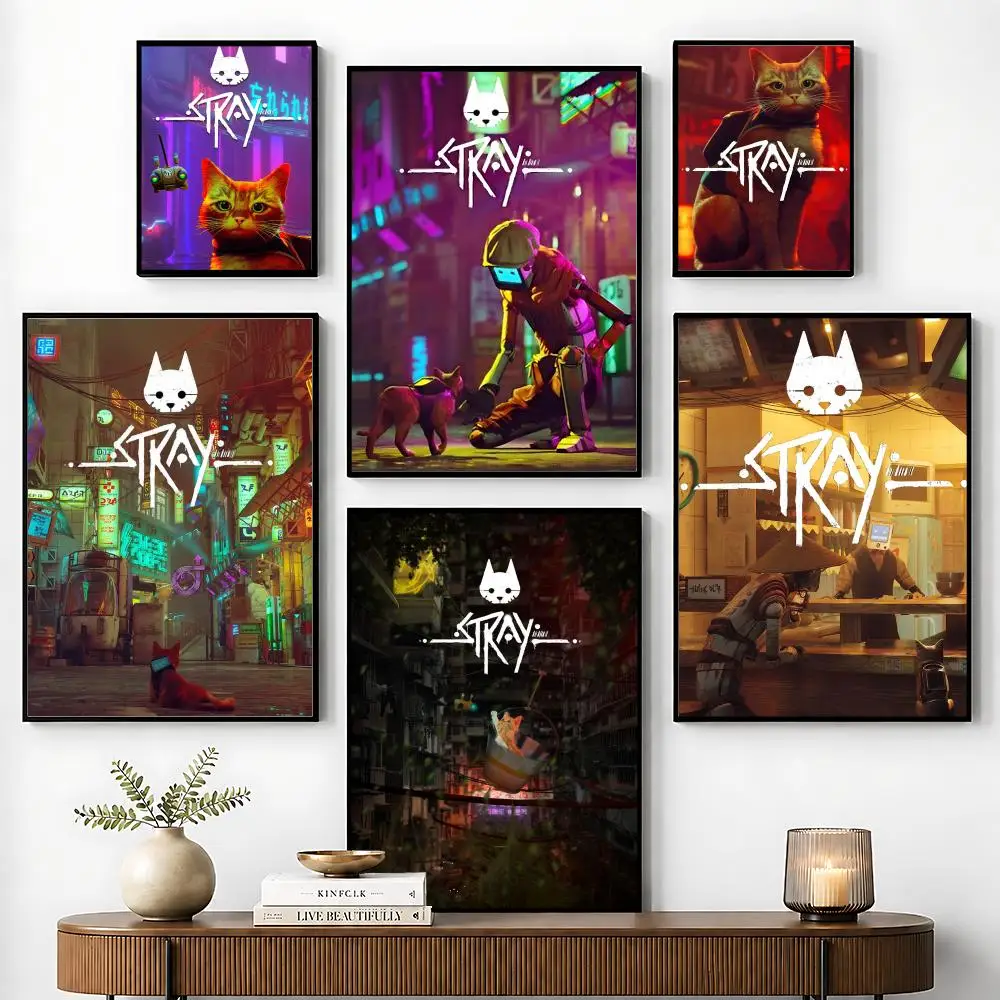 Game S-Stray Cute Cat Poster Perfect Sticker Self Adhesive for Office Home Theater Wall Art Decor Fancy Gift
