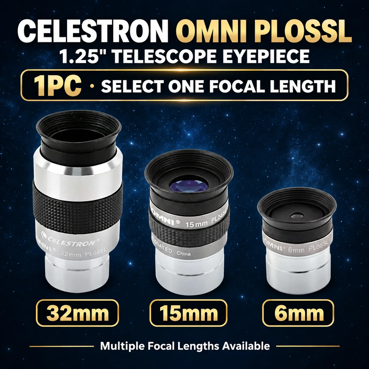 Celestron Omni Plossl 1.25 Inch Telescope Eyepiece 6mm 15mm 32mm FMC Lens for Moon Planetary and Deep Sky Viewing